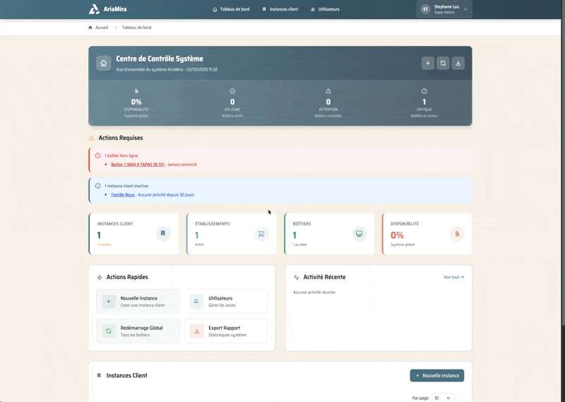 Interface AriaMira - Gestion restaurant