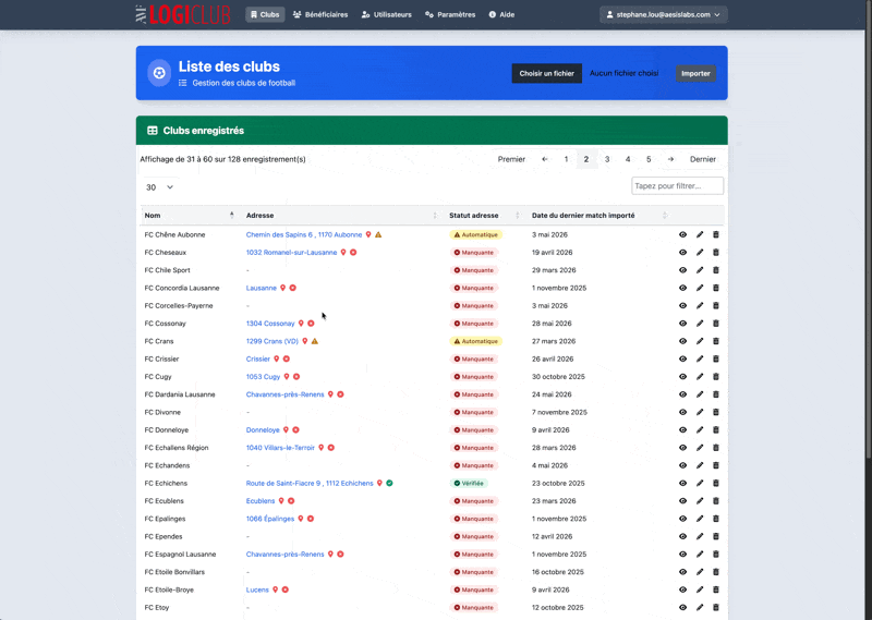 Interface LogiCLUB - Gestion bénévoles